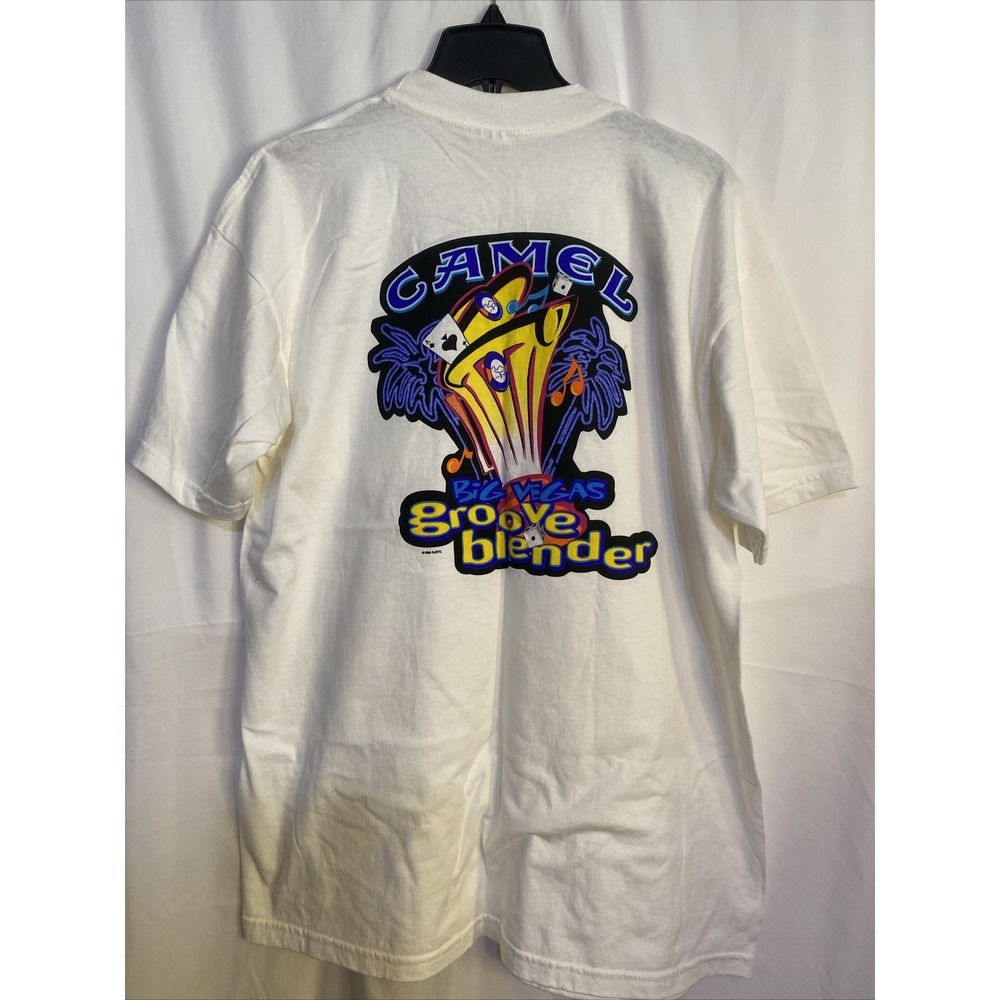 Camel Groove Blender T-Shirt Mens XL White Good 1996 Big Vegas Pocket Graphic